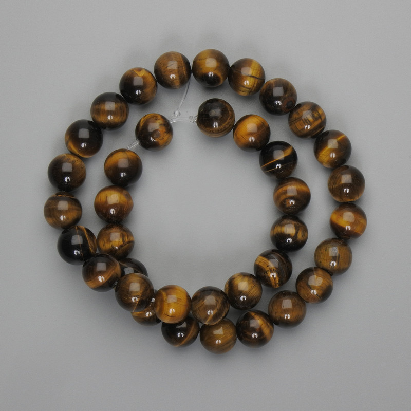 Tiger's Eye Beads, Smooth Round 10mm, 37 cm on fishing line
