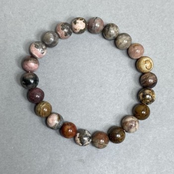 Bracelet Assorted Rhodonite, Jasper, Rhodochrosite Smooth Beads, 8mm diameter, 18 cm length +/- stretch