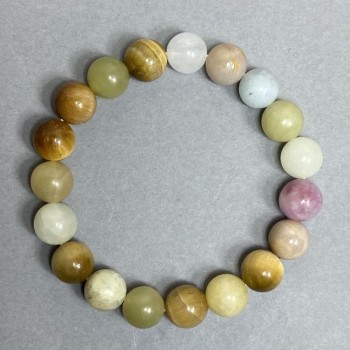 Bracelet Assorted Onyx, Tiger's Eye and Amethyst - Smooth Beads, 10 mm Diameter, 18 cm Length +/- Stretch