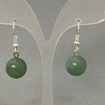 Earrings with Jade: Smooth Bead, 12mm Diameter, 35mm Length