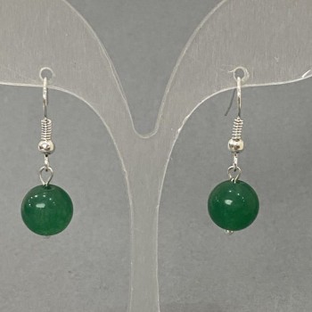 Earrings with Jade — Smooth Bead, 10 mm diameter, 30 mm length