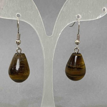 Tiger's Eye Teardrop Earrings, 23x18 mm, length 32 mm+