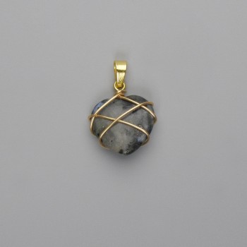 Pendant Heart in Wire-Wrapped Labradorite 21x21 mm ±, 30 mm diameter ±