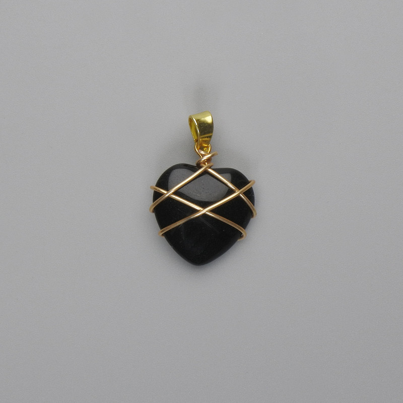 Heart Pendant in Wire-Wrapped Agate, 21x21 mm, diameter about 30 mm