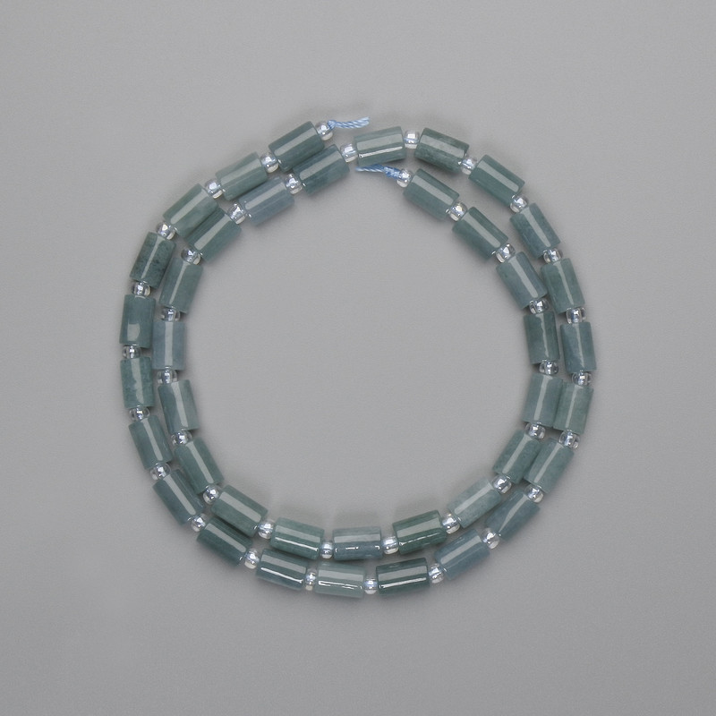 Jadeite cylinder beads 7.5×5 mm ±, seed beads 3 mm ±, length 39 cm ±