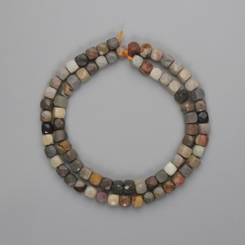Jasper Beads, Faceted Cubes 5x5 mm, Length 39 cm ±