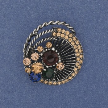 Accent Brooch with Crystals, Silver-Toned Metal, 32×36 mm+