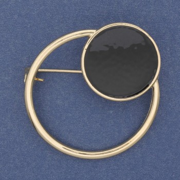 Brooch 'Accent' black enamel gold-tone metal 38×43 mm+