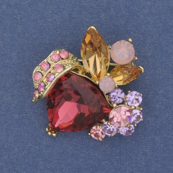 Accent Brooch with Crystals and Rhinestones, Gold-Tone Metal, 30×34 mm+