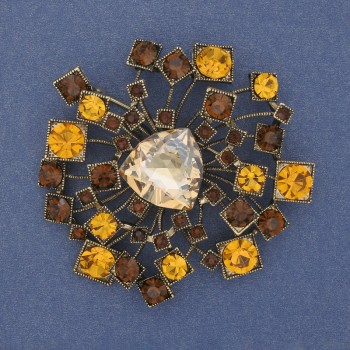 Accent Brooch with Crystals and Rhinestones in Gold-Tone Metal 58 mm+