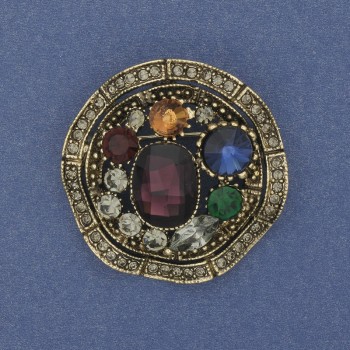 Accent brooch pendant with crystals and rhinestones, gold-tone metal, 40mm+