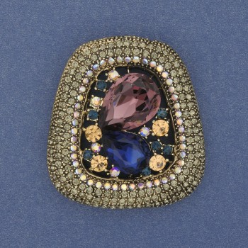 Accent Brooch Pendant with Crystals and Rhinestones, Gold-Tone Metal, 45×30-40 mm