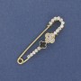 Shamrock Brooch Pin with White Crystals, 58×15 mm, Gold-Tone Metal