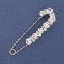 Brooch pin with white rhinestones, 79 x 20 mm, silver-tone metal