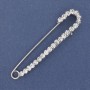 Brooch pin with white crystals, 75x16 mm, silver-colored metal