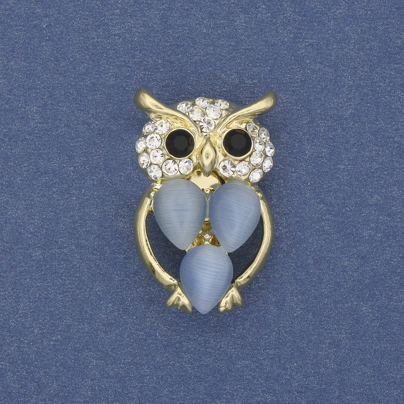 Brooch 'Owl' with Blue Cat's Eye