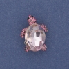 Turtle Brooch Pendant with Pink Crystal Rhinestones, Silvery Metal, 25×18 mm+