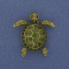 Turtle Brooch - Green Enamel with Crystals, Gold-Tone Metal 35x32mm+