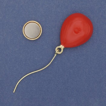 Magnet brooch 'Balloon' red enamel, gold-tone metal 83x24 mm+