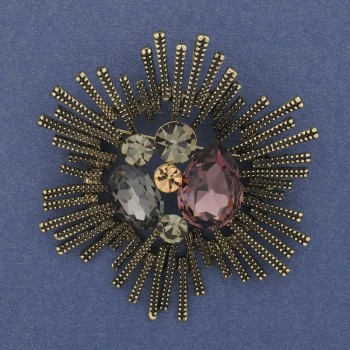 Accent Brooch Pendant with Colored Crystals Bronze-Gold Metal 60 mm+