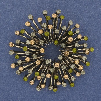 Accent Brooch with Colorful Rhinestones, Gold-Tone Metal, 48 mm+