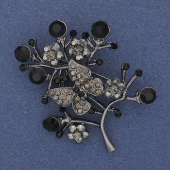 Brooch 'Twig with Butterfly' Silver-tone