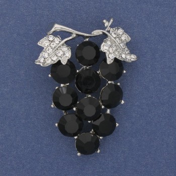 Grapes Brooch with white and black rhinestones, silver-toned metal 50x40mm+