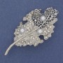 Brooch Leaf with White Pearls, Rhinestones, Silver-tone Metal 68x34 mm+