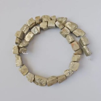 Pyrite Beads, natural stone, tumbled, unpolished, diameter 10–16×8–10 mm, length 38 cm ± on beading wire