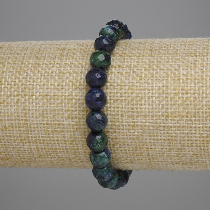 Azurite bracelet with a faceted 8 mm bead, length about 18 cm, on elastic stretch cord