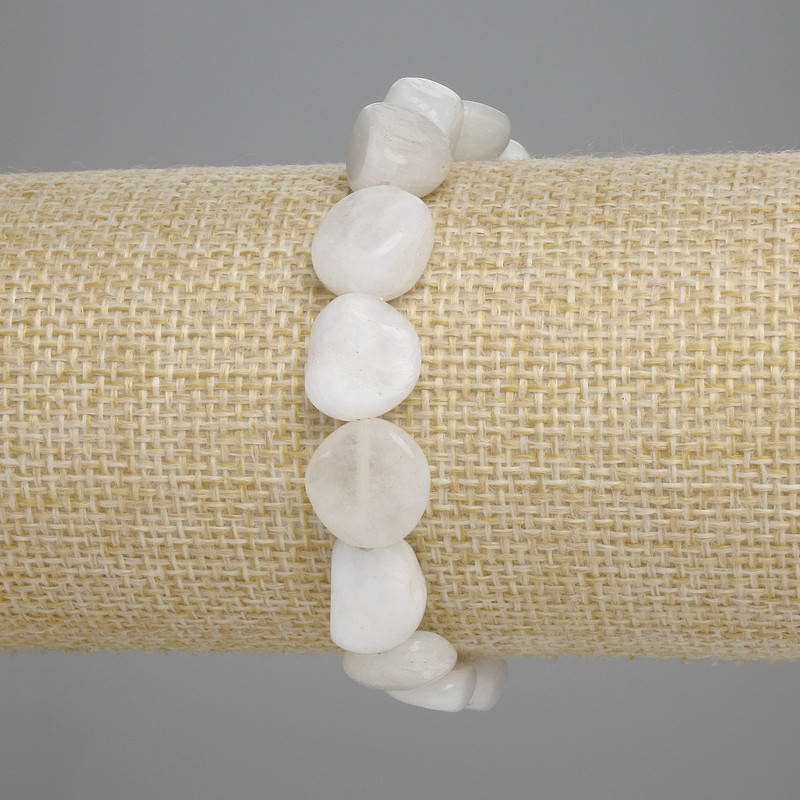 Adularia Moonstone Bracelet, tumbled beads, 11-12×10-12 mm, 18 cm stretch