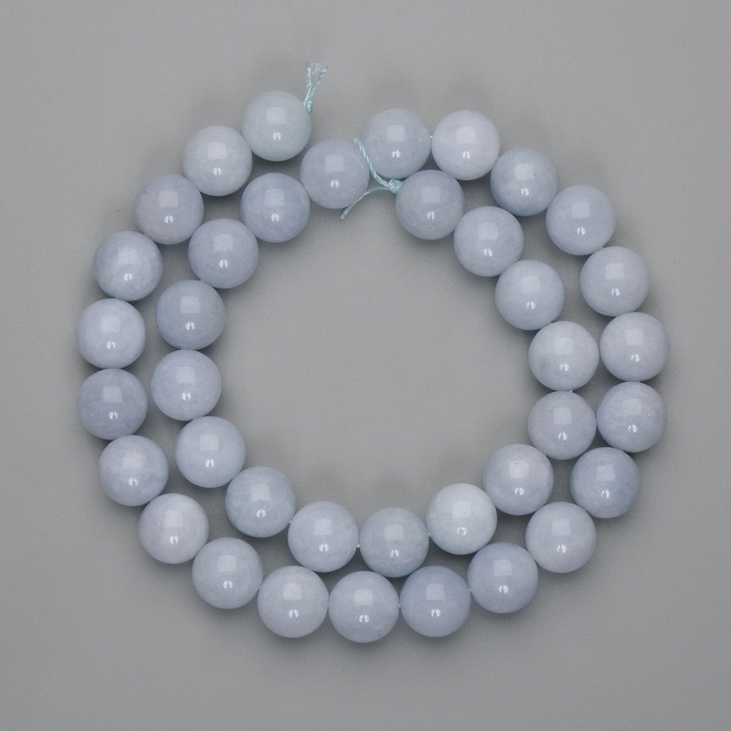 Aquamarine Beads, Smooth Round 10mm, Length 37 cm on Thread