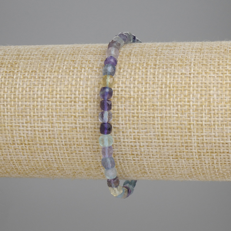 Fluorite Faceted Cube Bracelet, 4×4 mm, 18 cm length, stretch bracelet