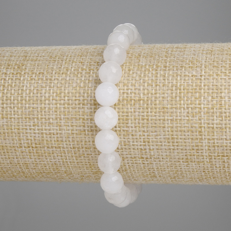 White Quartz Bracelet with Faceted Beads, 8 mm diameter ±, 18 cm length ±, Stretch