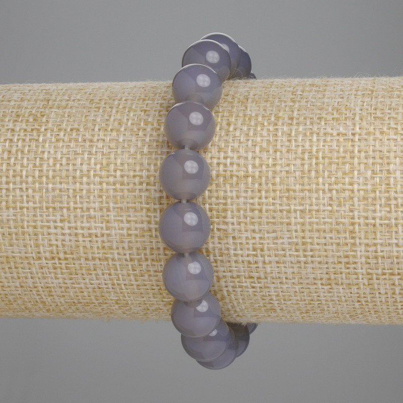 Smoky Agate Bracelet with Smooth Beads, 10 mm Diameter, 18 cm Length, Stretch