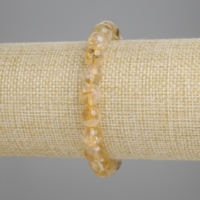 Citrine Bracelet with Smooth Beads, 8.5 mm Diameter, 18 cm Length, Elastic