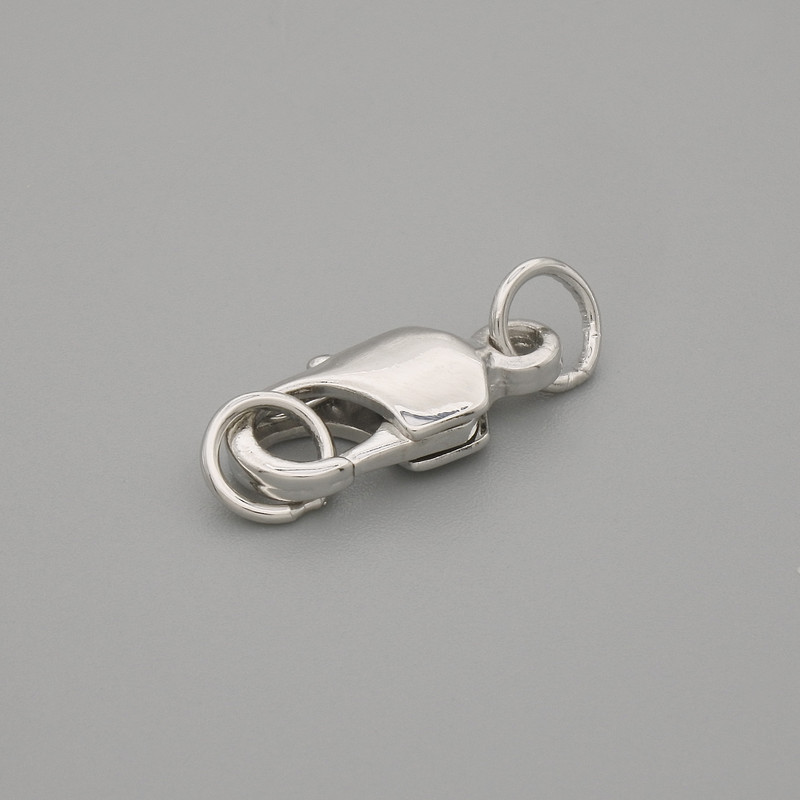 Price per piece. Carabiner clasp, 16×7 mm, silver metal color
