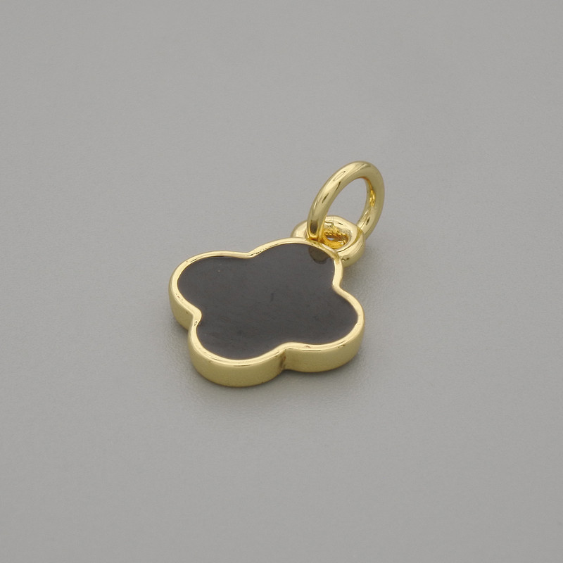 Pendant Clover, black color with golden metal setting, diameter 10×10 mm, length 15 mm