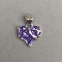 Heart Pendant with Purple Rhinestones, Silver-Toned Metal, Diameter 10×12 mm ±, Length 17 mm ±