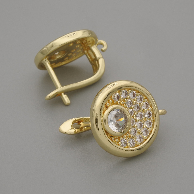 Gold-tone ear wires for earrings with rhinestones 15×13 mm — pair