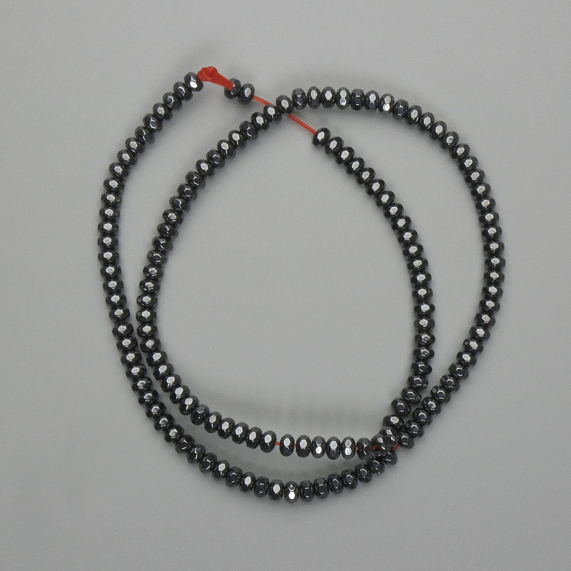 Faceted hematite rondelle beads 4×2.5 mm ±, length 40 cm ±
