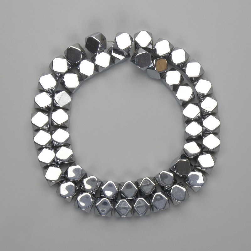 Hematite beads, faceted 8x8 mm +/- color silver, length 39 cm+