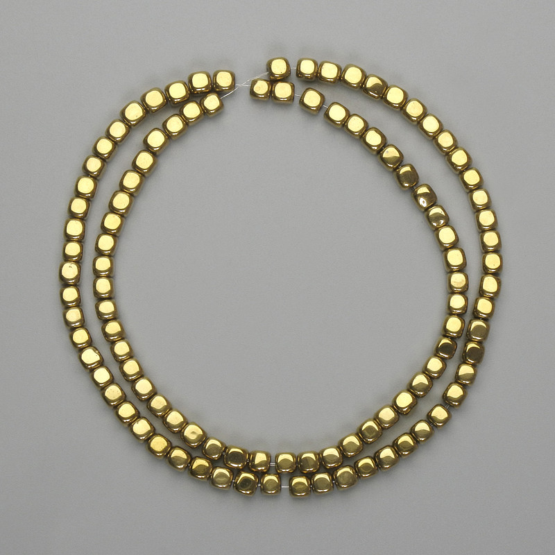 Hematite cube beads 4x4 mm ± golden color, length 39 cm+