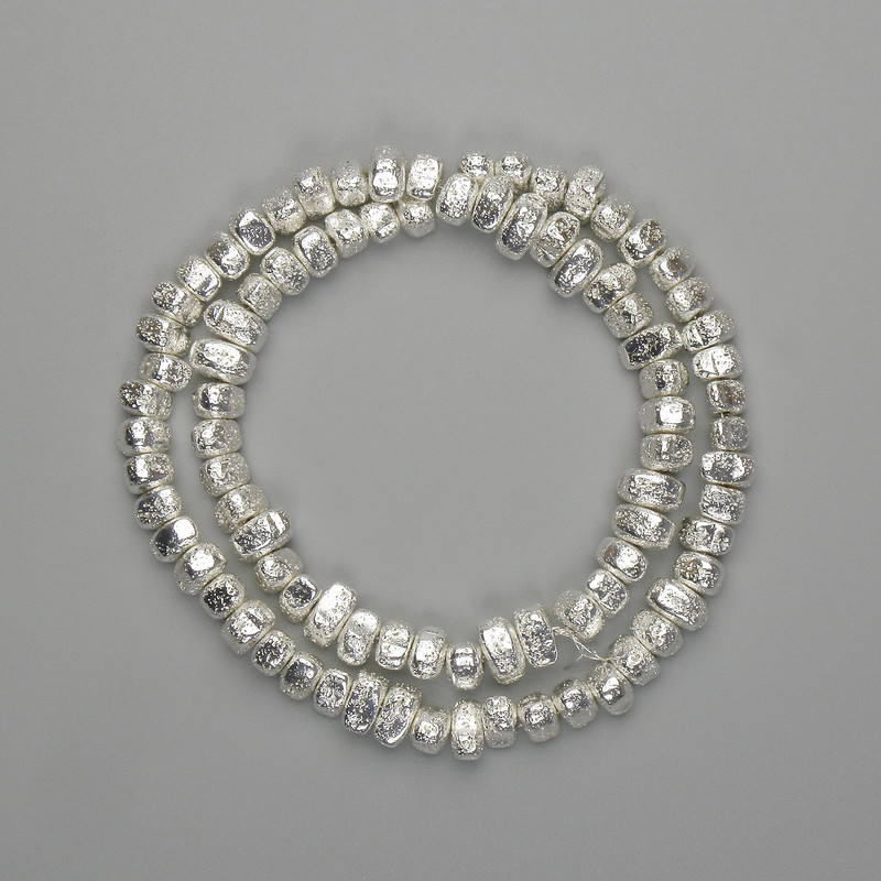 Lava Beads with Silver Plating, Porous Tumbled Beads 6–8.5×4–5 mm, Length 39 cm