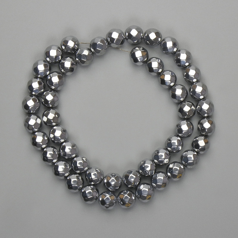 Hematite Beads, Silver Color, Faceted Round Beads 8 mm, Length 38 cm