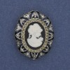 Cameo Brooch 'Lady' with Crystals, Silver-tone Metal, 32x25mm +