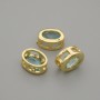 Blue crystal bead insert in gold-tone metal, oval, 9×7 mm, hole diameter 1.3 mm, per piece