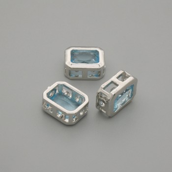 Blue crystal bead insert, silver, 9x7 mm, hole diameter ~1.3 mm, per 1 piece