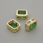 Bead insert with green crystal in gold-tone metal, 9x7 mm diameter ±, hole diameter 1.3 mm ±, per piece