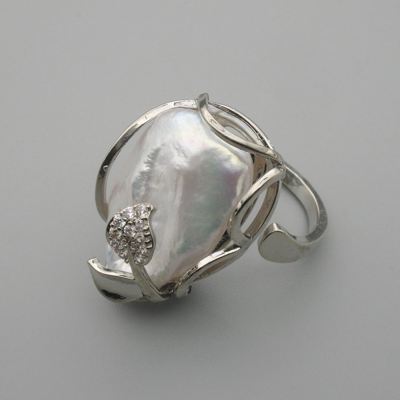 Baroque Pearl Stud Earring in a Silver-Tone Setting, Assorted Shapes and Sizes of Pearl ~, Diameter 23-25×18 mm ± b/r